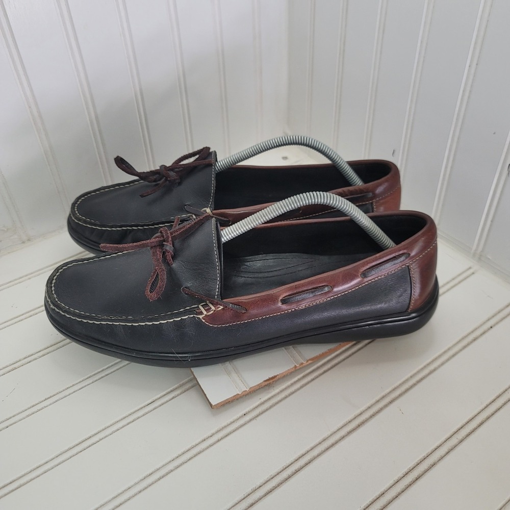 Cole Haan Loafers Mens Size 11M Black Brown Leather Bow Boat Shoes C08940